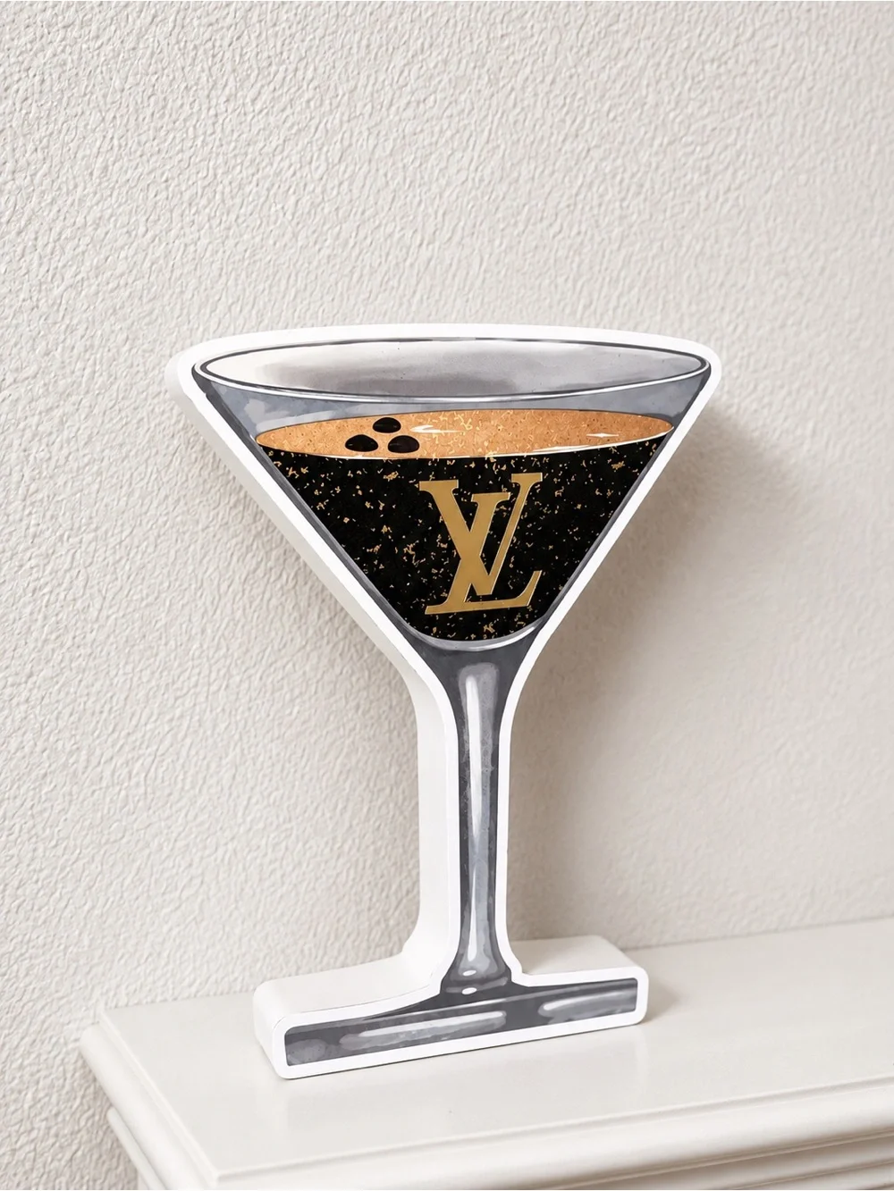 Louis Vuitton Black and Gold Martini Glass Decorative Accent